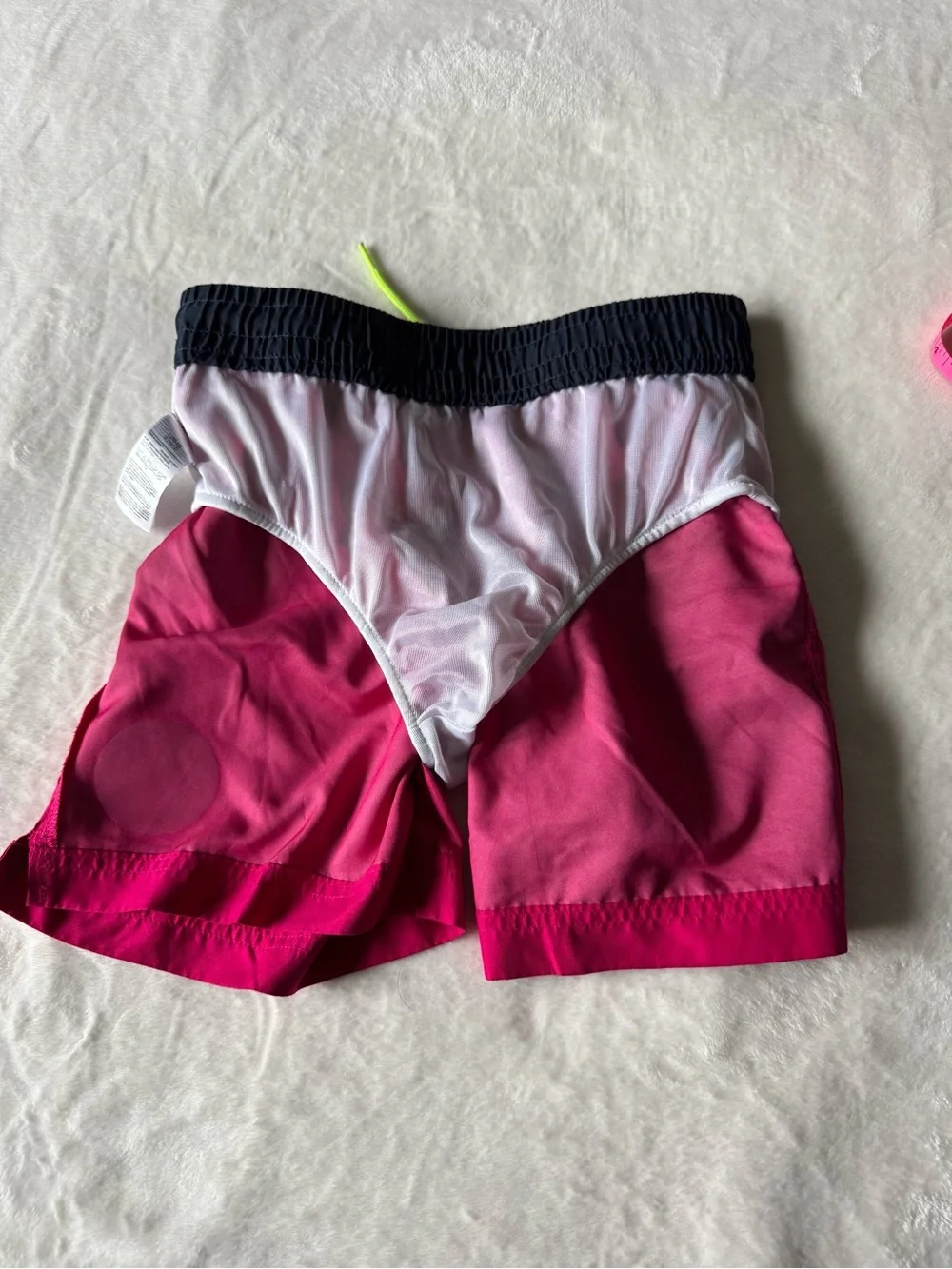 Old Navy Hot Pink Swim Shorts with Navy Waistband and Neon Drawstring